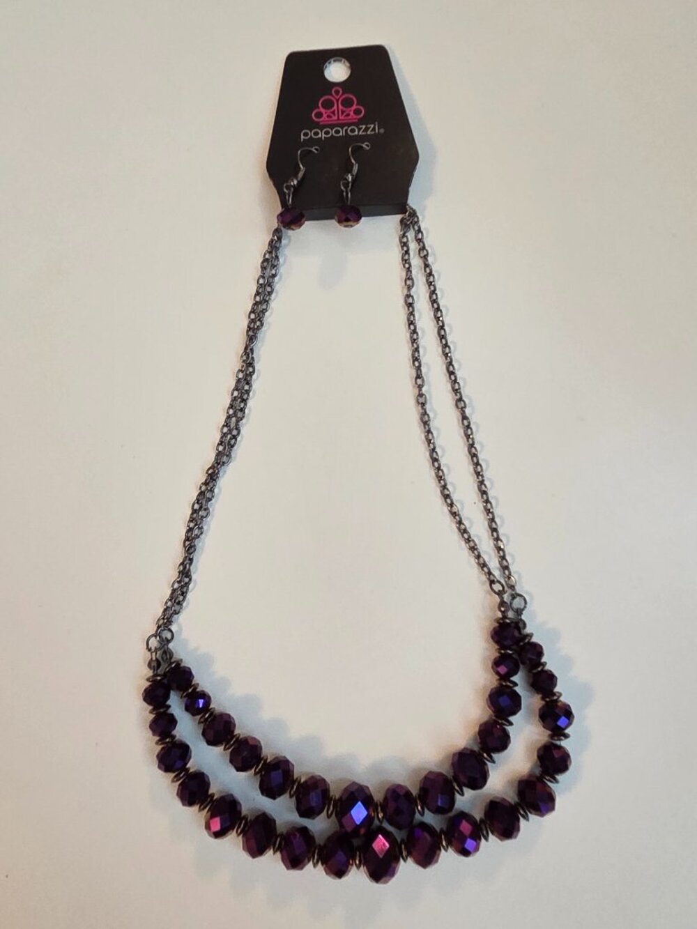 Paparazzi Purple Faceted Beaded Double Strand Necklace & Earrings